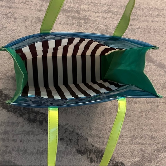 HENRI BENDEL Clear PVC Striped Tote Bag Blue & Green - Picture 4 of 14